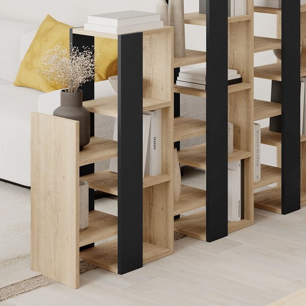 Etajeră neagră/în culoare naturală cu aspect de lemn de stejar 158x151 cm Anissa – Marckeric-image-4