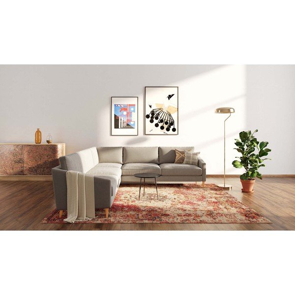 Colțar bej cu tapițerie din catifea Karoto – Ame Yens-image-1