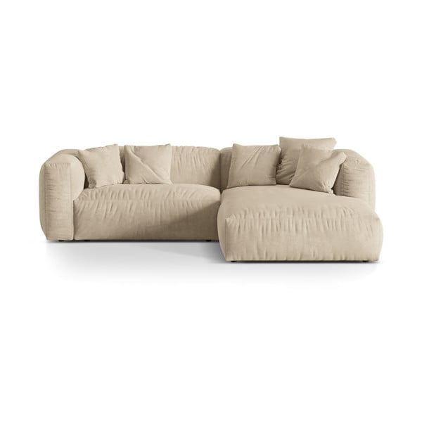 Colțar modular bej cu tapițerie din catifea (cu colț pe partea dreaptă/cu șezlong) Martina – Micadoni