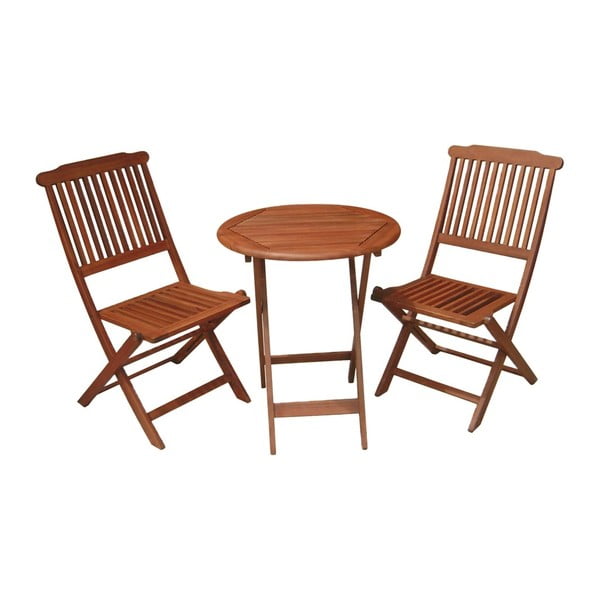 Set masă și 2 scaune din lemn de eucalipt pentru balcon Prague - Garden Pleasure