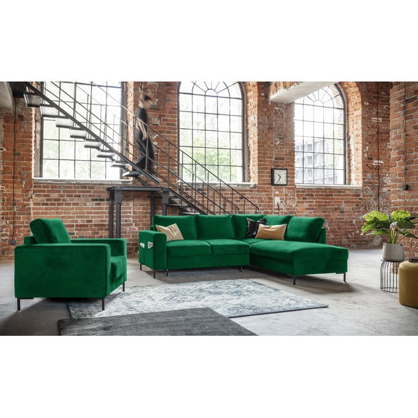 Colțar verde închis extensibil cu tapițerie din catifea (cu colț pe partea dreaptă) Lofty Lilly – Miuform-image-1