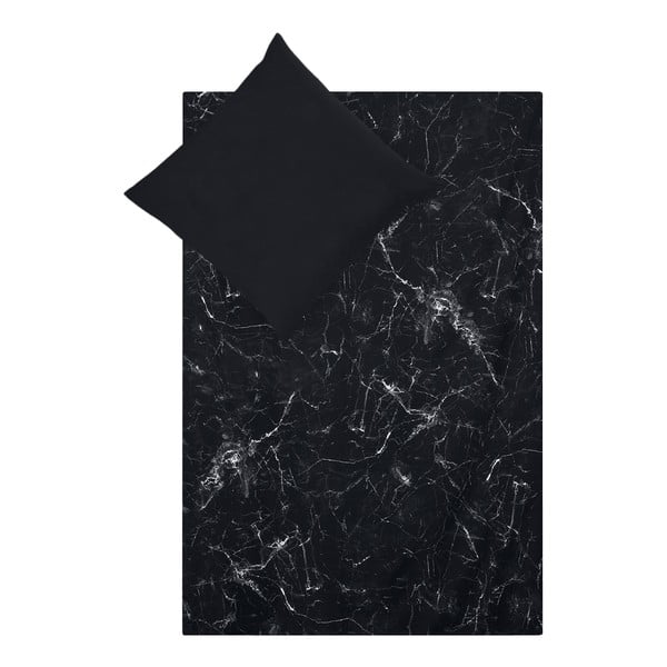 Lenjerie de pat din bumbac percale Westwing Collection Malin, 155 x 220 cm, negru