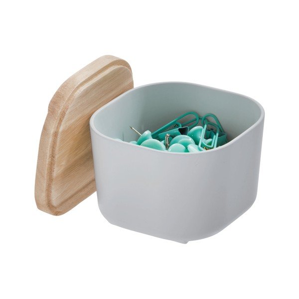 Cutie depozitare cu capac din lemn paulownia iDesign Eco, 9 x 9 cm, gri-image-2
