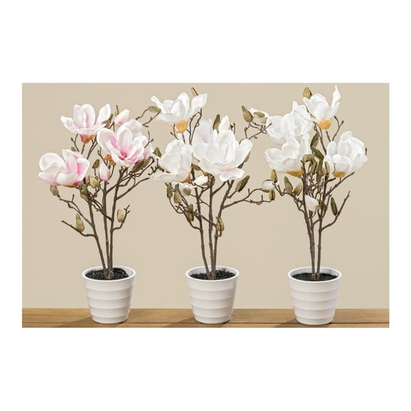 Set 3 plante artificiale cu ghiveci Boltze Magnolia, 50 cm