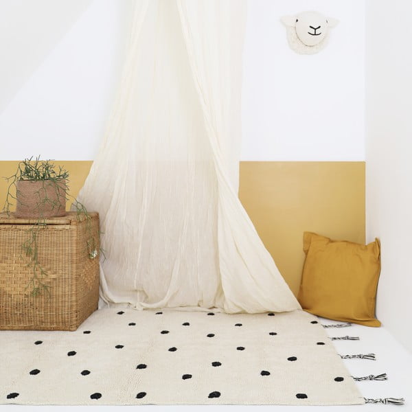 Covor negru crem, lavabil, țesut manual din bumbac 100x150 cm Nümi Black – Nattiot-image-1