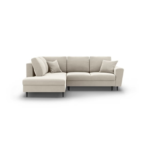 Colțar bej extensibil, cu spațiu de depozitare cu tapițerie din catifea (cu colț pe partea stângă-în formă de ”L”) Kyoto – Cosmopolitan Design