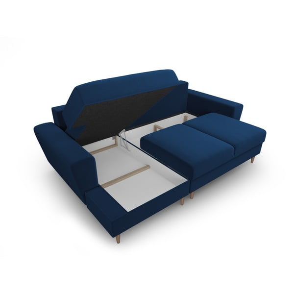 Colțar albastru extensibil, cu spațiu de depozitare cu tapițerie din catifea (cu colț pe partea stângă, cu șezlong) Kyoto – Cosmopolitan Design-image-3