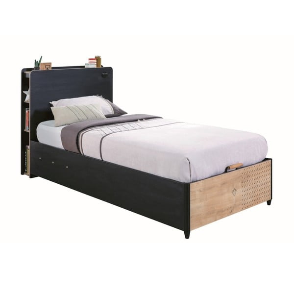 Pat cu spațiu pentru depozitare Black Bed With Base, 100 x 200 cm