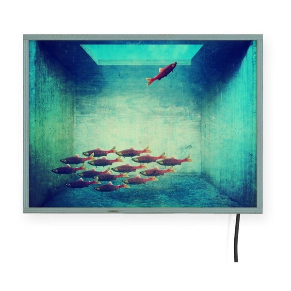 Decorațiune pentru perete cu lumini LED Surdic Free Fish, 40 x 30 cm