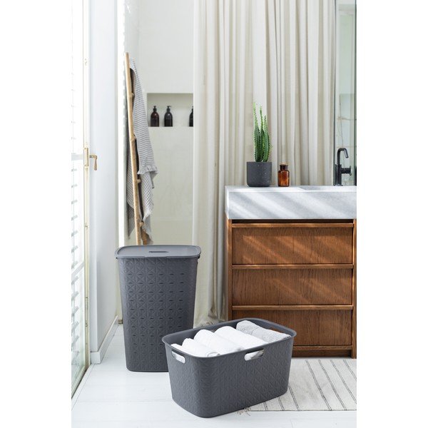 Coș de rufe gri închis din plastic 45 l Softex – Curver-image-1