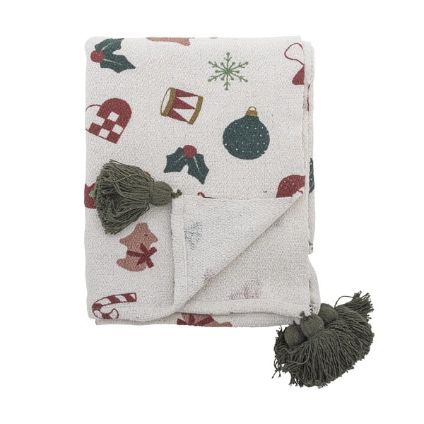 Pătură albă 130x160 cm  cu model de Crăciun Yule – Bloomingville