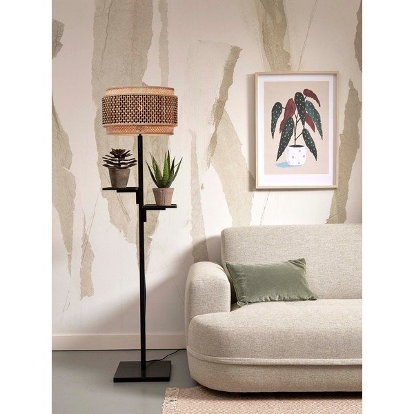 Lampadar negru/în culoare naturală cu abajur din bambus (înălțime 160 cm) Bhutan – Good&Mojo-image-3