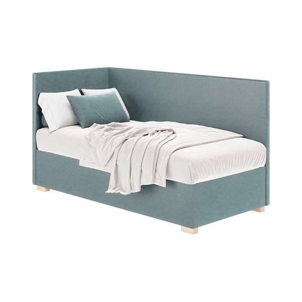 Pat pentru copii  albastru pe colț cu spațiu de depozitare cu saltea 90x200 cm Flexi – Ghado-image-2