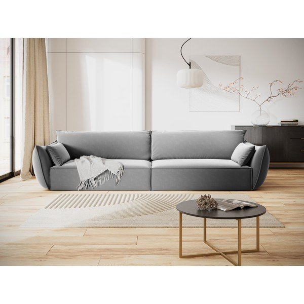 Canapea gri deschis cu tapițerie din catifea 248 cm Vanda – Mazzini Sofas-image-1