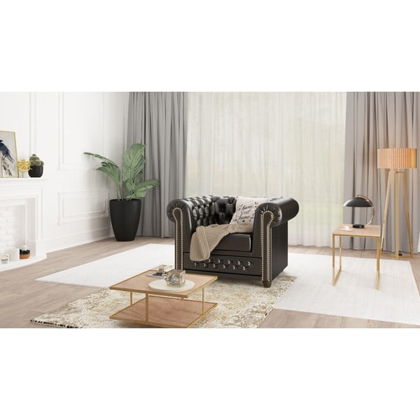 Fotoliu negru cu tapițerie din imitație de piele York – Ropez-image-1