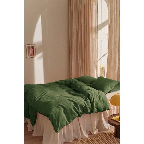 Lenjerie de pat verde din amestec de in pentru pat de o persoană 150x200 cm Elly – Ellos Home-image-1