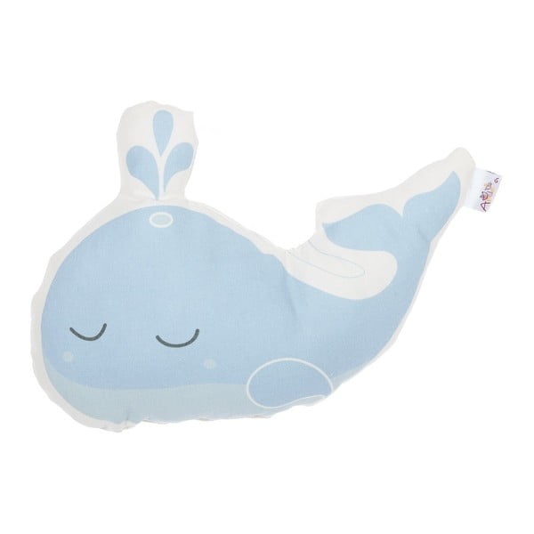 Pernă din amestec de bumbac pentru copii Mike & Co. NEW YORK Pillow Toy Whale, 35 x 24 cm, albastru