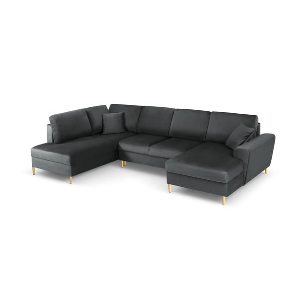 Colțar gri închis extensibil, cu spațiu de depozitare cu tapițerie din catifea (cu colț pe partea stângă, în formă de "U") Kyoto – Cosmopolitan Design-image-1