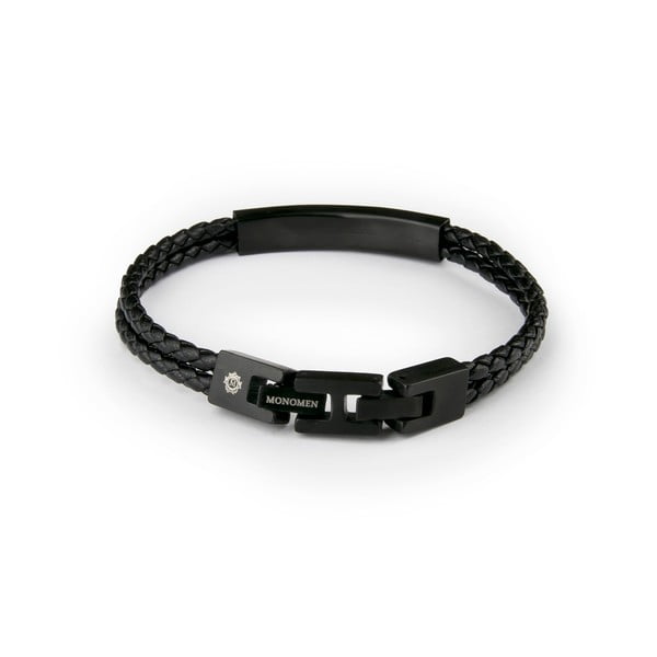 Brățară din piele naturală pentru bărbați Monomen Double Braid, negru-image-2