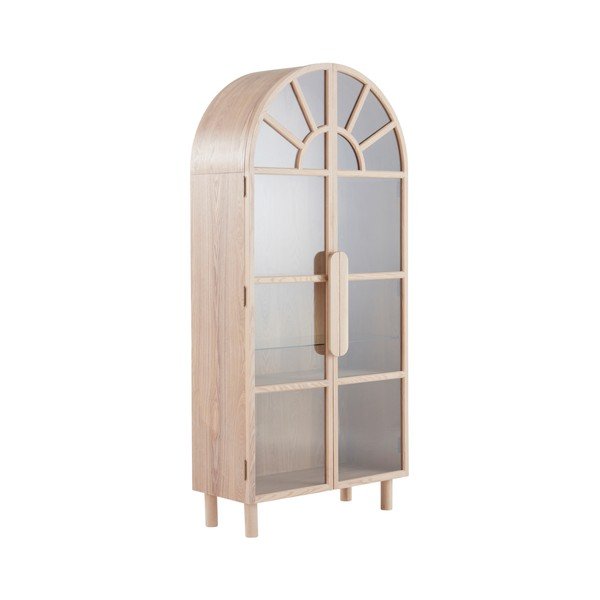 Vitrină în culoare naturală deschisă cu aspect de lemn de frasin 90x195x40 cm Sandor – Jotex