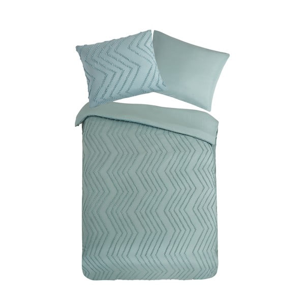 Lenjerie de pat verde-deschis din microfibră pentru pat de o persoană/extinsă 140x220 cm Pure Zigzag – Good Morning