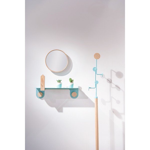 Raft de perete din oțel și detalii din lemn de stejar, cu 2 cârlige Gazzda Hook, lungime 70 cm, negru-image-1