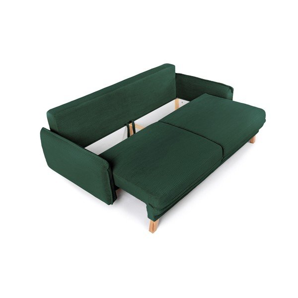 Canapea verde-închis extensibilă/cu spațiu de depozitare cu tapițerie din catifea reiată  218 cm Tori – Bonami Selection-image-3