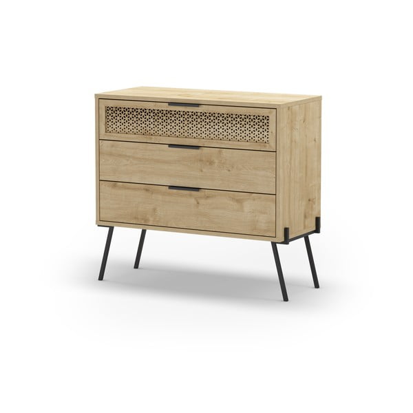 Comodă în culoare naturală joasă cu aspect de lemn de stejar 90x83 cm Ecrin – Marckeric-image-2