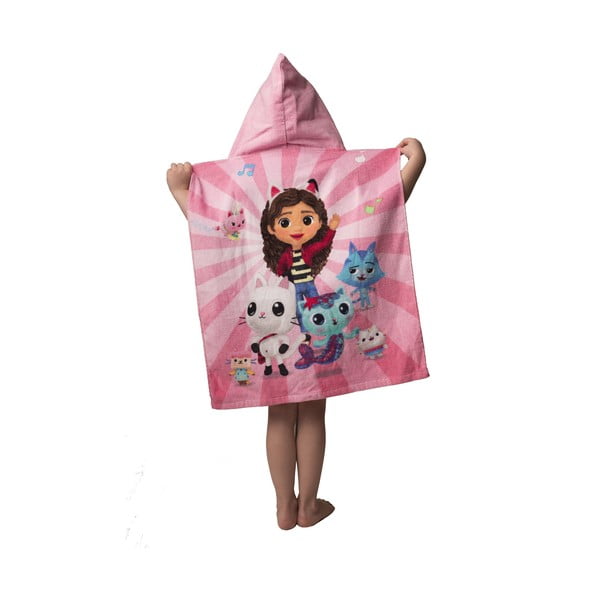 Poncho pentru copii roz pentru 3-8 ani din bumbac Gabby´s Dollhouse – Jerry Fabrics-image-2