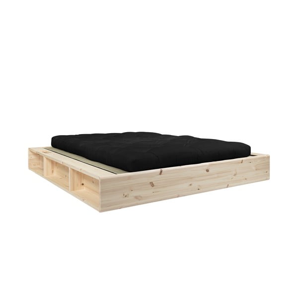Pat dublu din lemn masiv cu futon negru Double Latex și tatami Karup Design, 160 x 200 cm