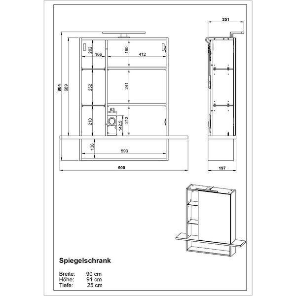 Dulap de baie suspendat gri închis cu oglindă în decor de stejar 90x91 cm Avellino - Germania-image-3