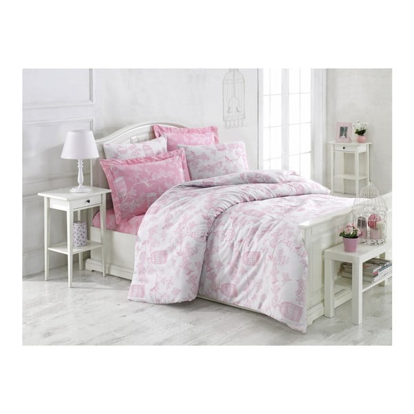 Lenjerie de pat cu cearșaf Samyel, 200 x 220 cm, roz