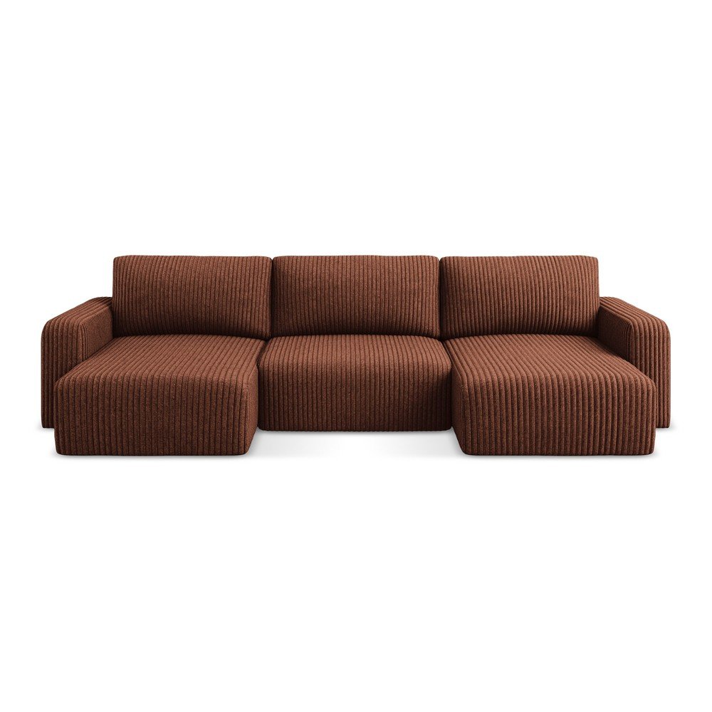 Colțar teracotă extensibil/cu spațiu de depozitare cu tapițerie din catifea reiată (în formă de U) Kona – Makamii