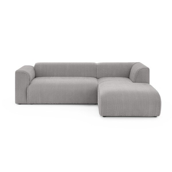 Colțar gri deschis cu tapițerie din catifea reiată  (cu colț pe partea dreaptă/cu șezlong) Merid  – Ropez