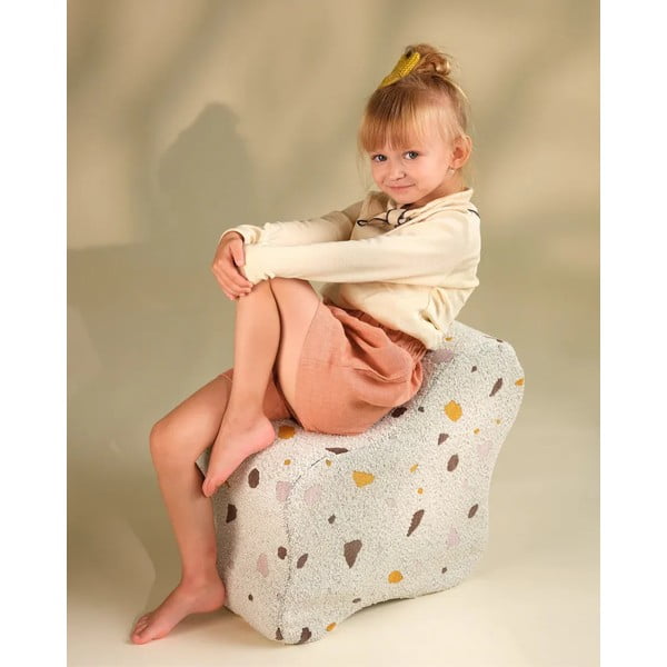 Puf de copii alb cu tapițerie din țesătură bouclé/cu tapițerie din chenille Terrazzo Cloud – Wigiwama-image-4