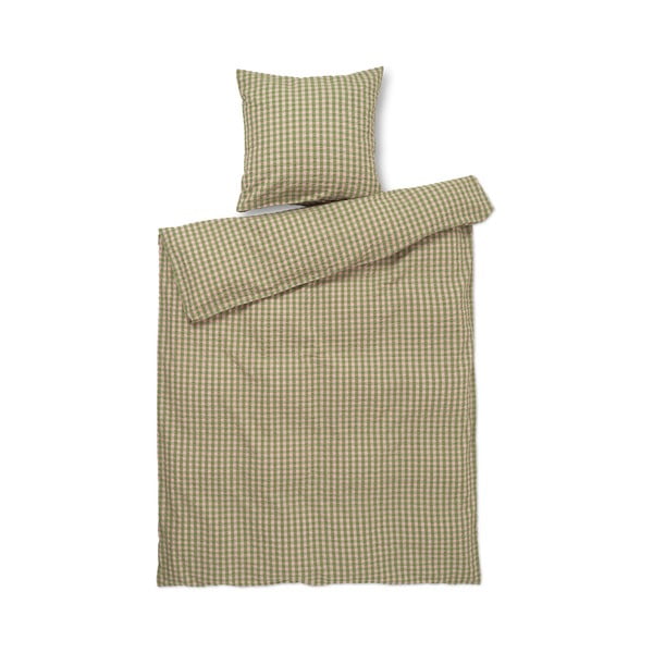 Lenjerie de pat verde/roz din țesătură crep pentru pat de o persoană 140x200 cm Bæk&Bølge – JUNA