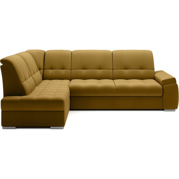 Colțar galben extensibil/cu spațiu de depozitare cu tapițerie din catifea (cu colț pe partea stângă/în formă de ”L”) Sado – ELTAP