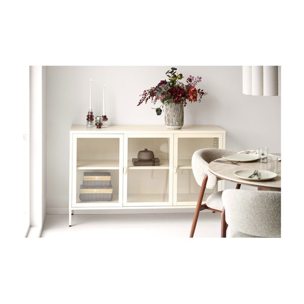 Vitrină crem din oțel 140x85x40 cm Brisbane – House Nordic-image-1