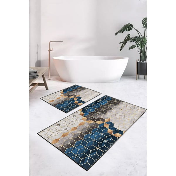 Covorașe de baie albastre/gri 2 buc. 60x100 cm Optic – Mila Home-image-1