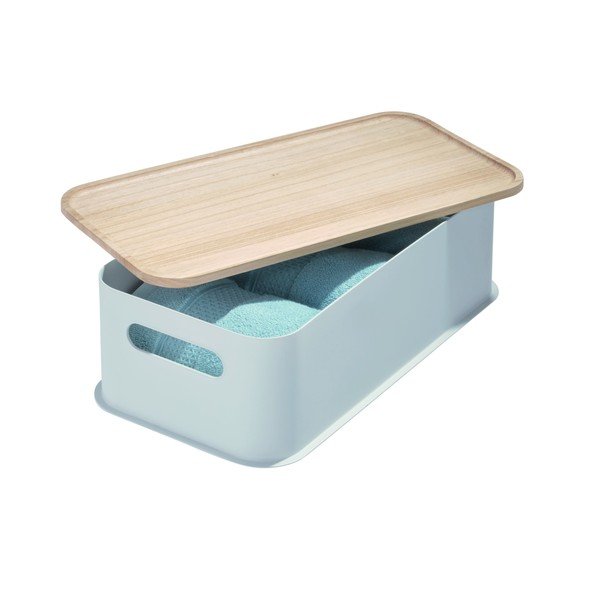 Cutie depozitare cu capac din lemn paulownia iDesign Eco Handled, 21,3 x 43 cm, gri-image-2