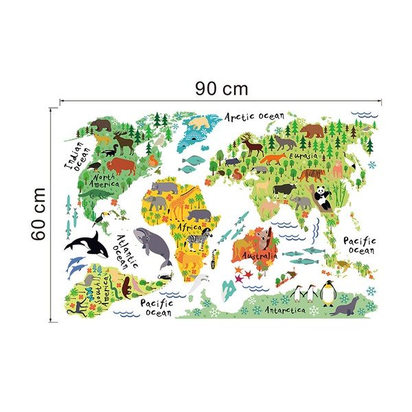 Autocolant de perete pentru camera copiilor Ambiance World Map, 73 x 95 cm-image-2