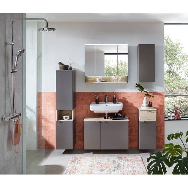 Dulap de baie gri-în culoare naturală jos/suspendat cu aspect de lemn de pin 72x30 cm Quickset 394 – Pelipal-image-4