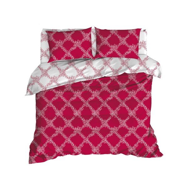 Lenjerie de pat cu cearșaf din bumbac ranforce, pentru pat dublu Mijolnir Nadine Claret Red, 200 x 220 cm