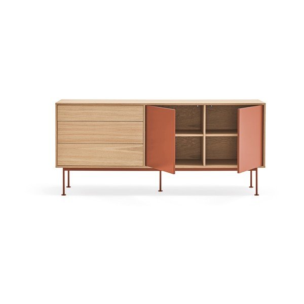 Comodă cu aspect de lemn de stejar Teulat Yoko, lățime 180 cm, roșu cărămiziu-image-4