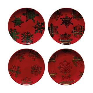 Set 4 farfurii din gresie pentru desert Casafina Snowflake, ø 21,6 cm, roșu - negru