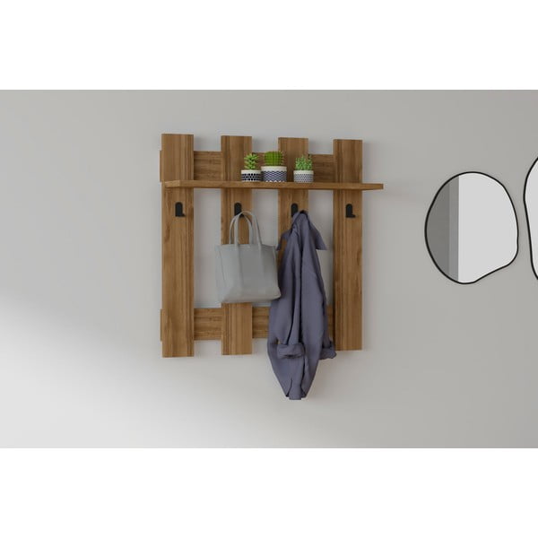 Raft de perete cu 4 cârlige Carina, maro închis-image-1