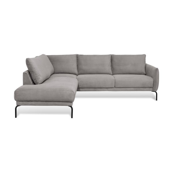 Colțar gri deschis cu tapițerie din catifea reiată  (cu colț pe partea stângă ) Venray – Scandic