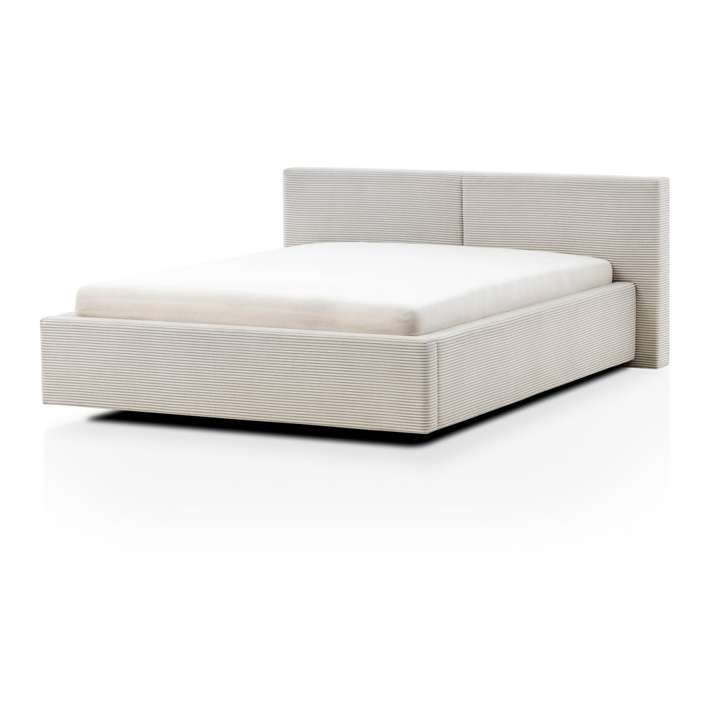 Pat matrimonial bej tapițat cu spațiu de depozitare cu somieră 180x200 cm Cube – Meise Möbel