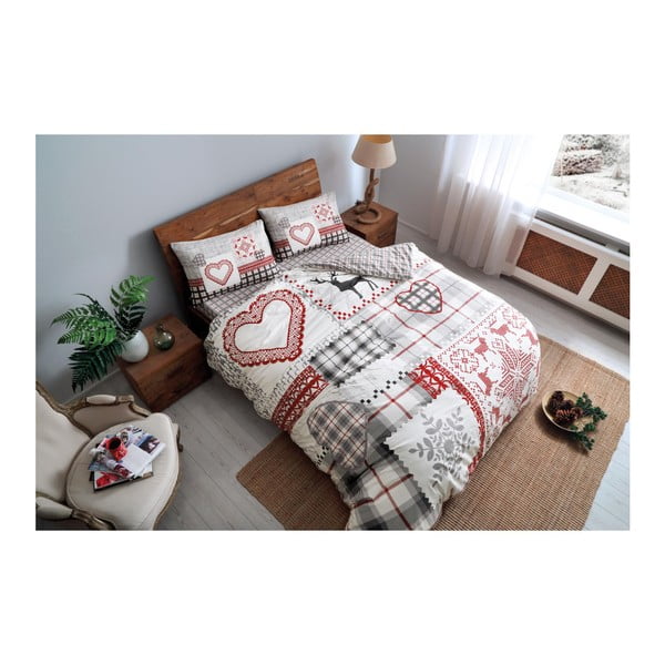 Lenjerie de pat cu cearșaf din flanel Savina Red, 160 x 220 cm