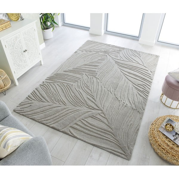 Covor gri deschis din lână 200x290 cm Lino Leaf – Flair Rugs-image-1